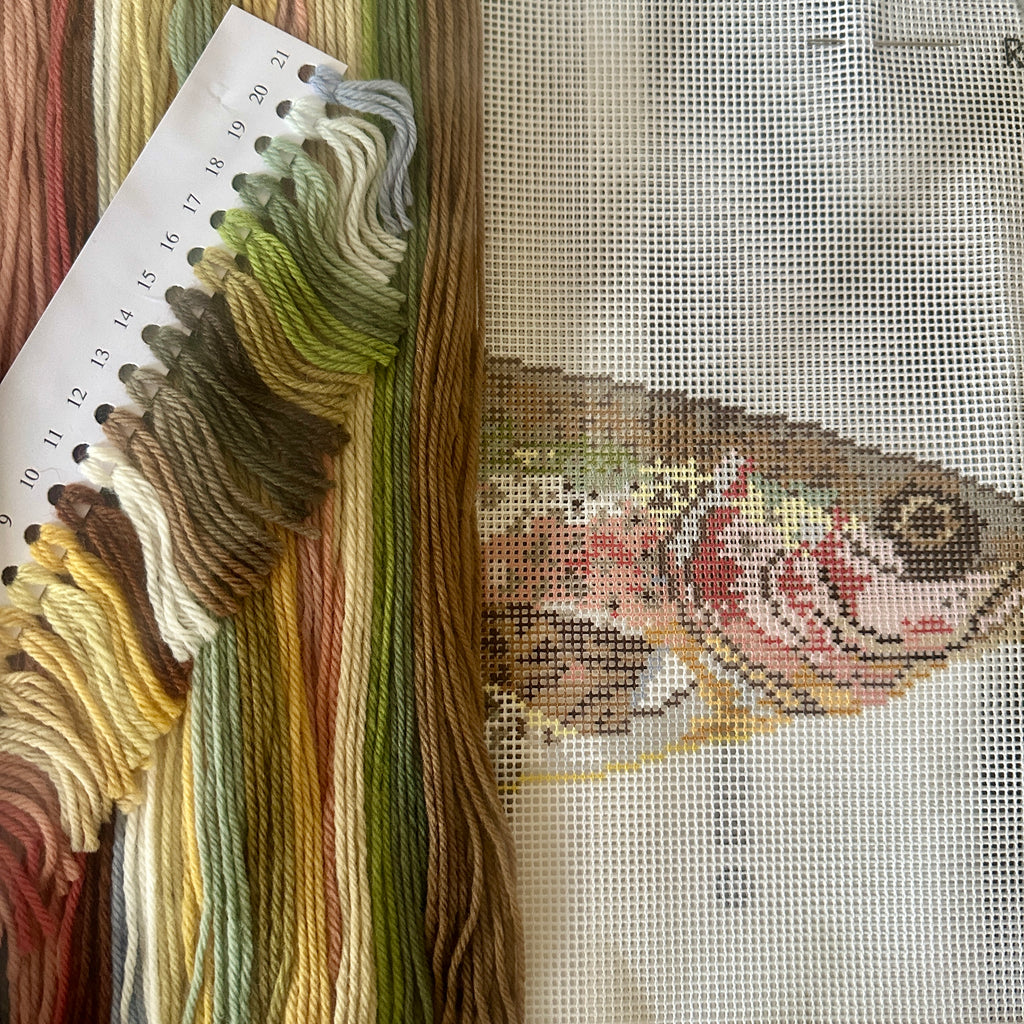 Rainbow Trout Needlepoint Kit - Pale Blue Background