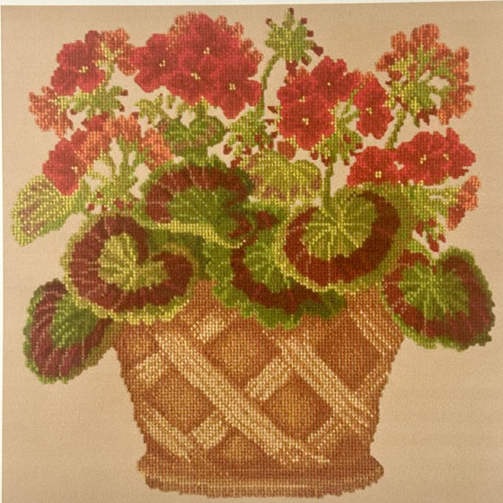 Geranium Pot Needlepoint Kit - Sand Background