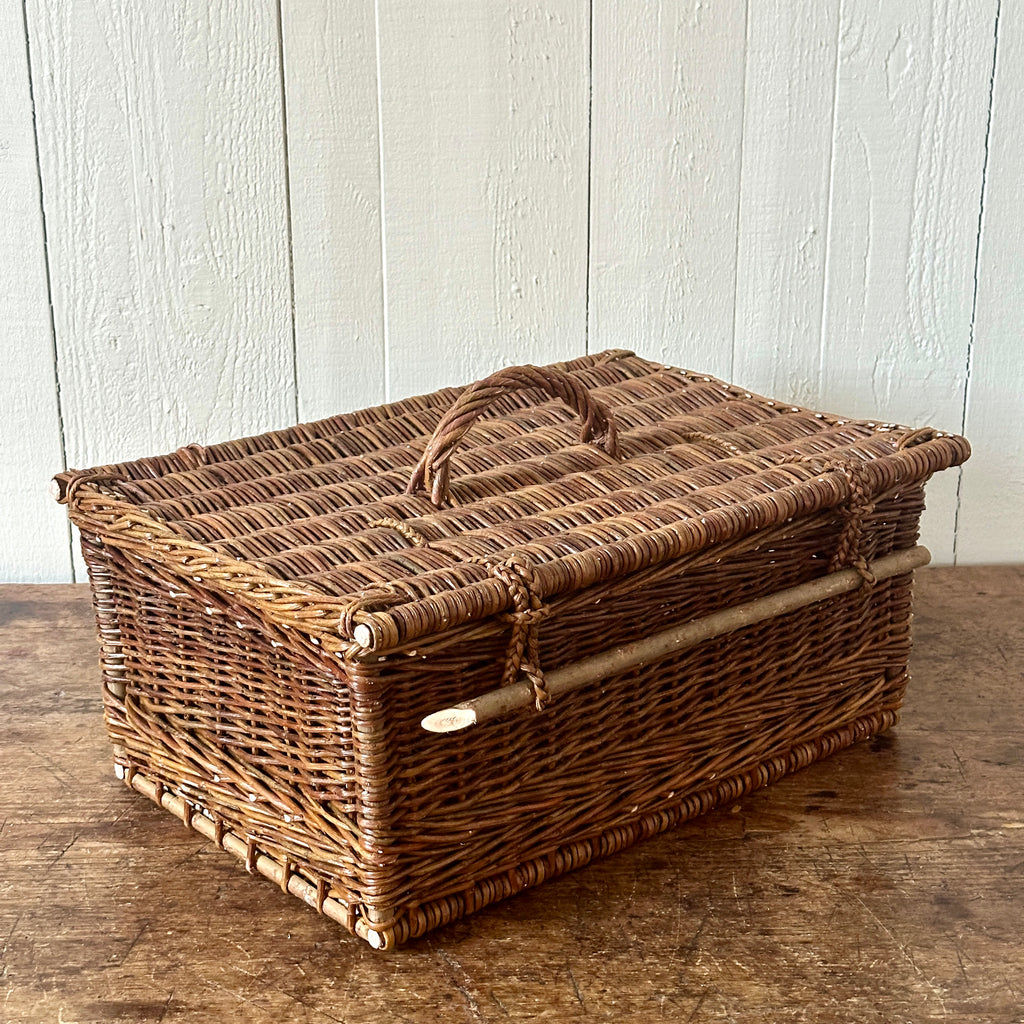 Large Brown Wicker Needlework Basket