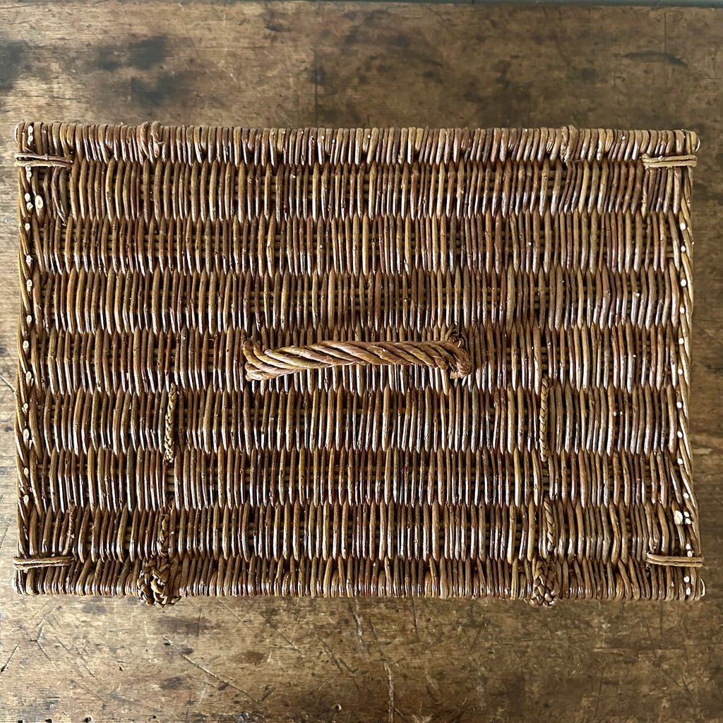 Large Brown Wicker Needlework Basket