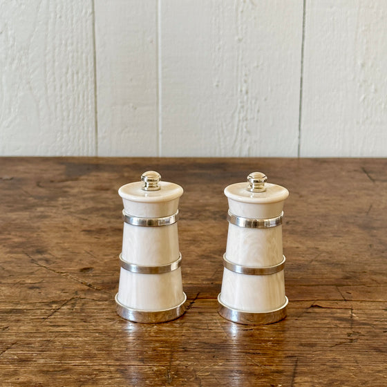 Ivorine and Silver Salt and Pepper Mill Set