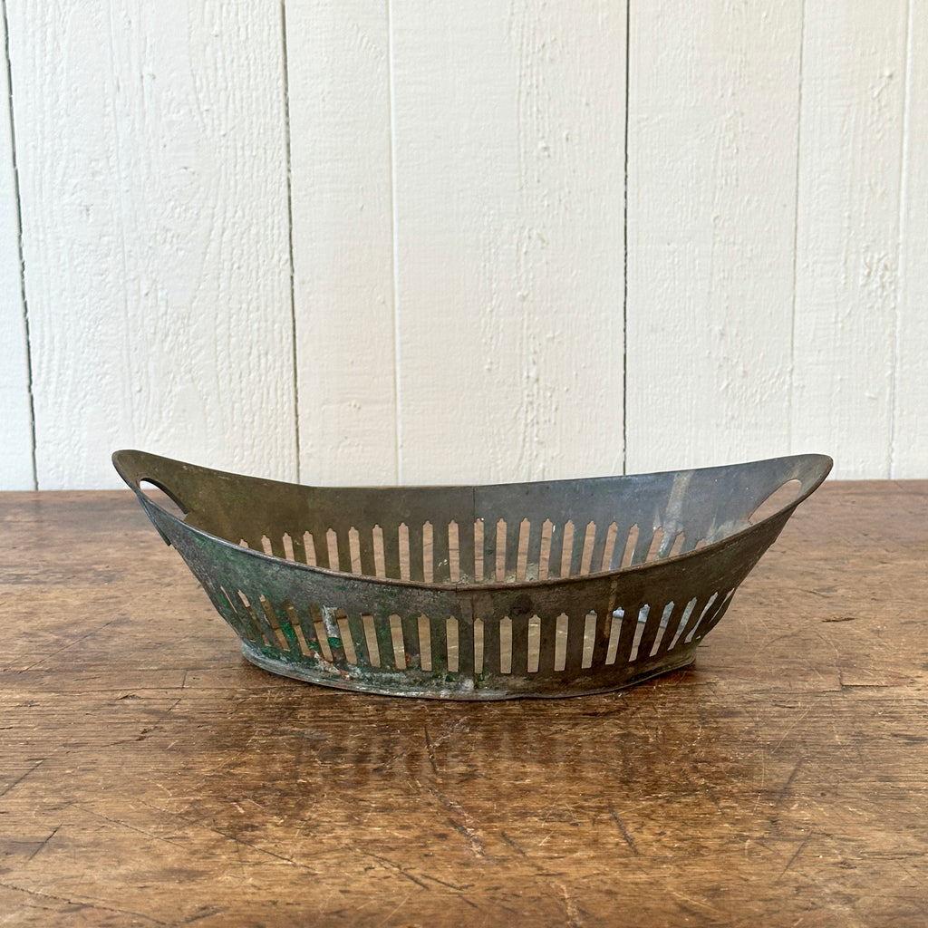 Vintage Pierced Oval Tin Basket