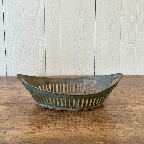 Vintage Pierced Oval Tin Basket