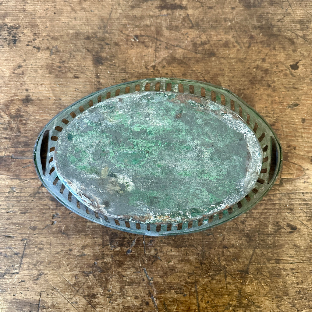 Vintage Pierced Oval Tin Basket