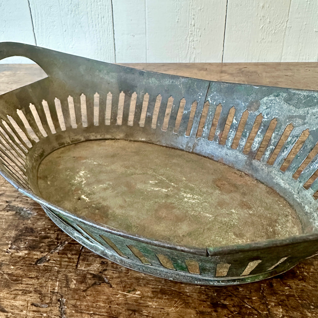 Vintage Pierced Oval Tin Basket