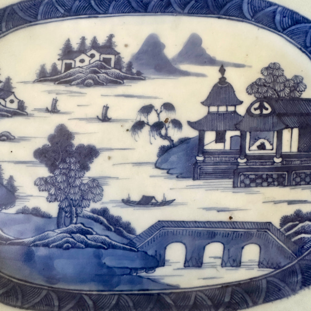 12.75" Chinese Export Canton Porcelain Octagonal Platter