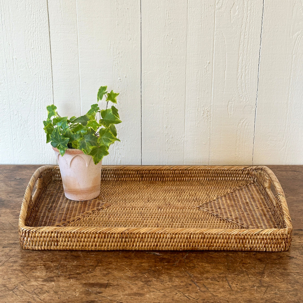 Rattan 21" Serving Tray with Handles