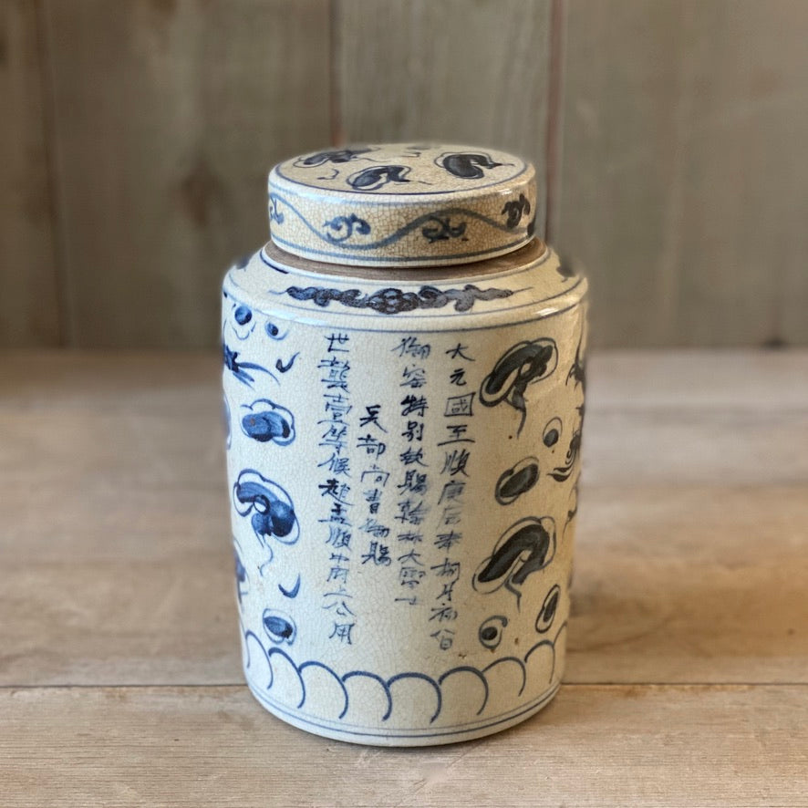 Chinese Porcelain Crackle Cylinder Pot with Dragon