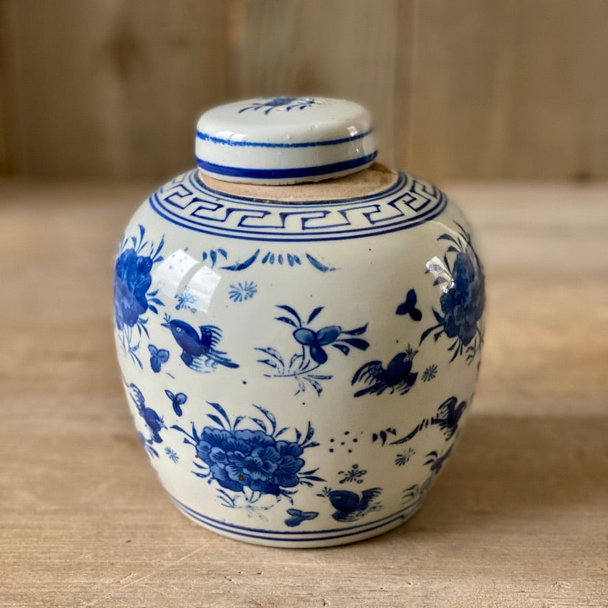 Small Chinese Porcelain Ginger Jar with Birds and Flowers