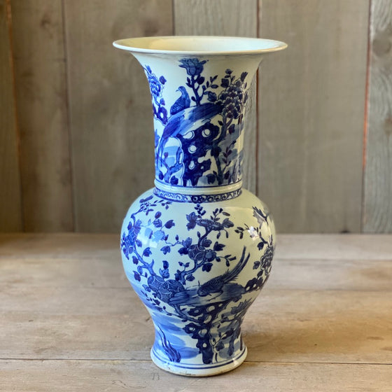 Chinese Porcelain Trumpet Vase with Birds and Flowers