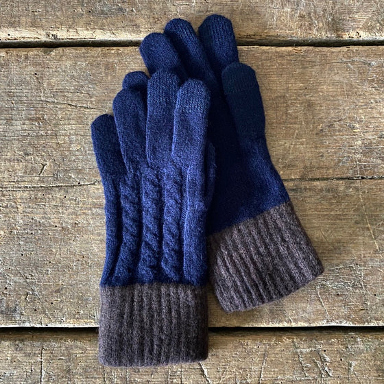 Minos Wool Touchscreen Gloves - Navy & Brown