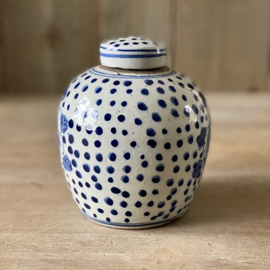 Chinese Porcelain Ginger Jar with Flower and Dots - Small