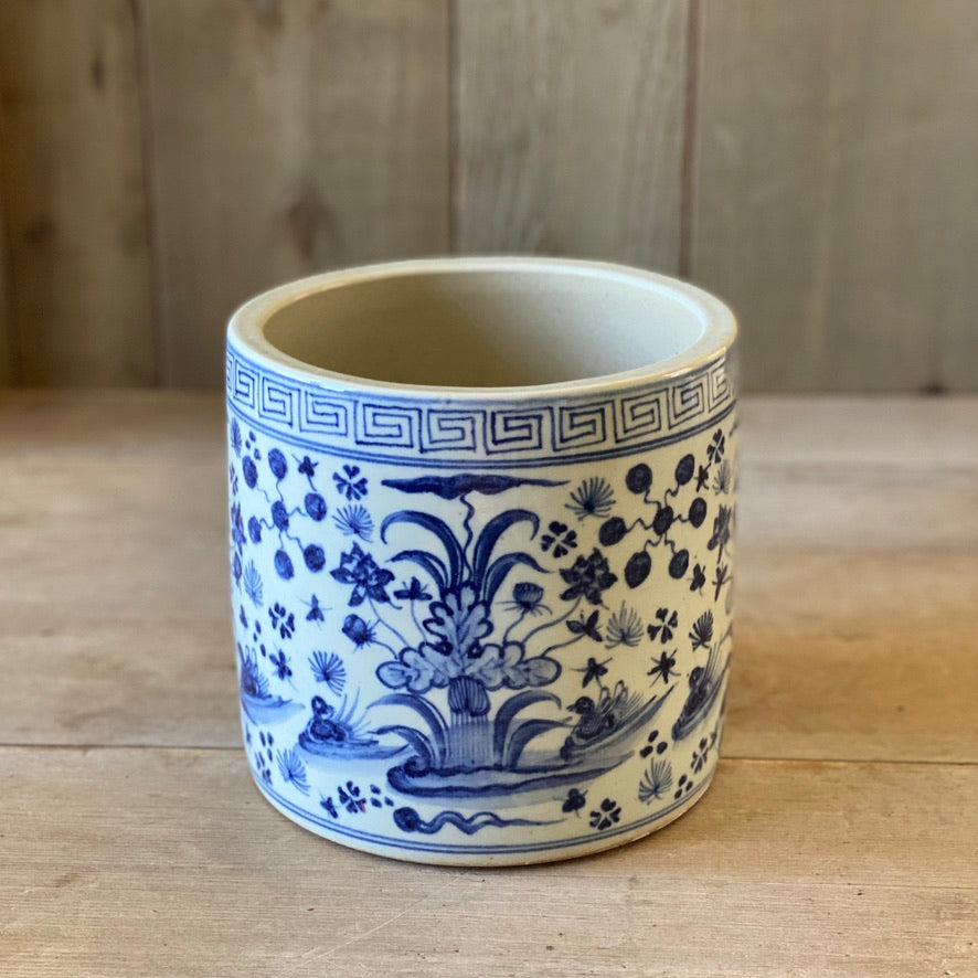 Chinese Porcelain Cachepot with Flowers