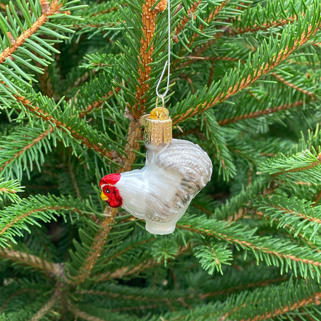 Miniature White Rooster Christmas Ornament