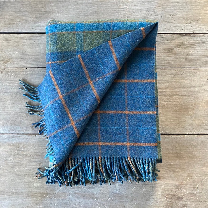 Heritage Green and Blue Check Lambswool Throw