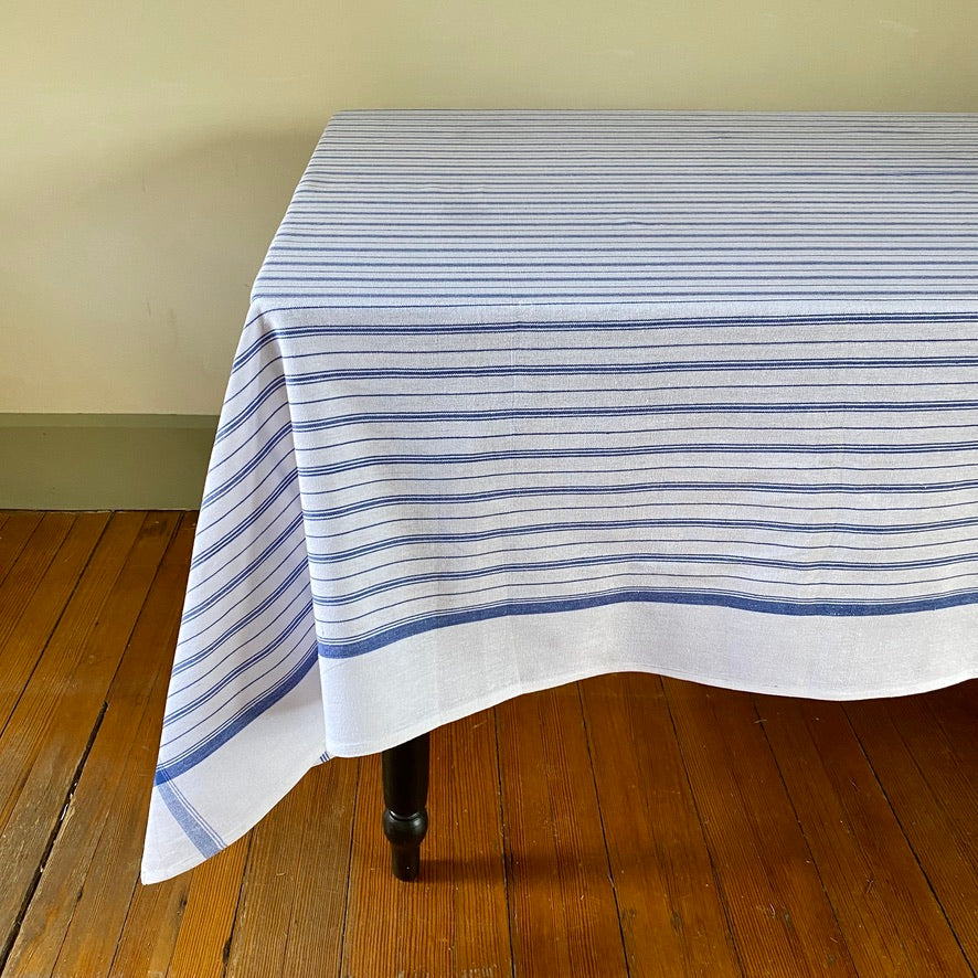 Cottage Stripe Tablecloth in Blue
