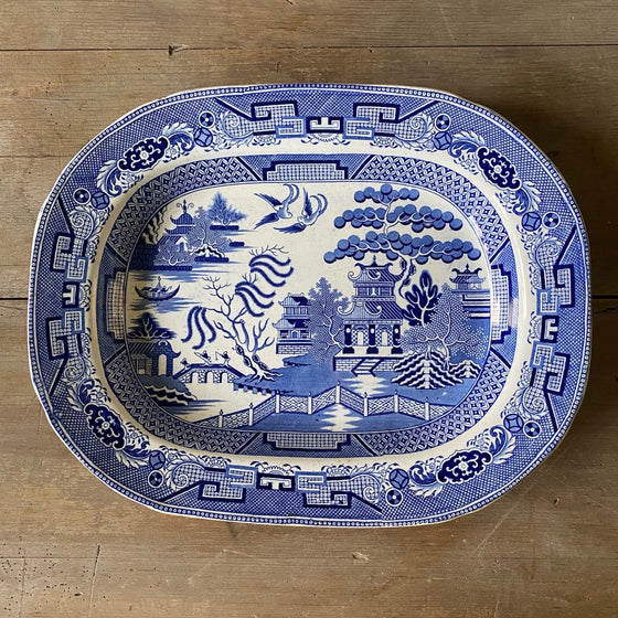 Antique Blue and White Willow Serving Platter - 17.5"
