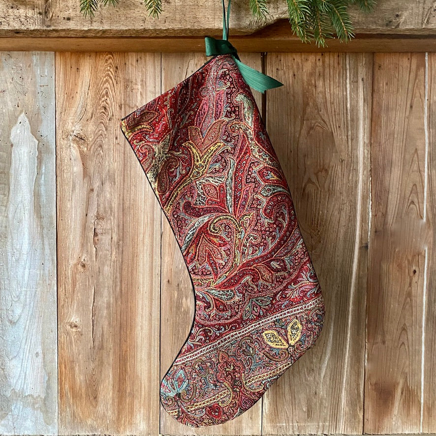Antique Paisley Textile Christmas Stocking