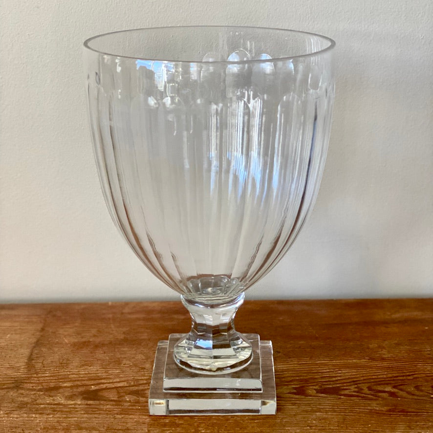 Cut Glass Hurricane Lamp on Pedestal Base