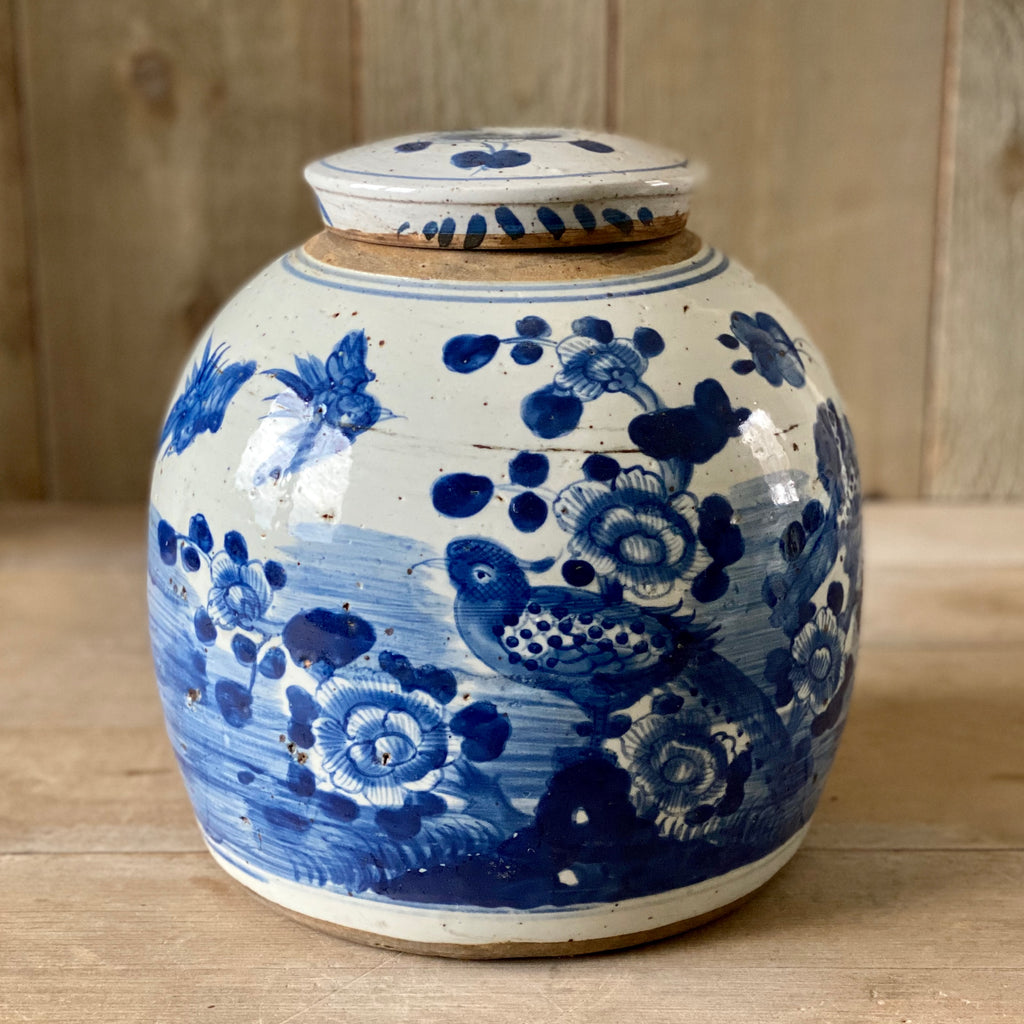 Chinese Porcelain Large Jar with Bird and Flowers - Large