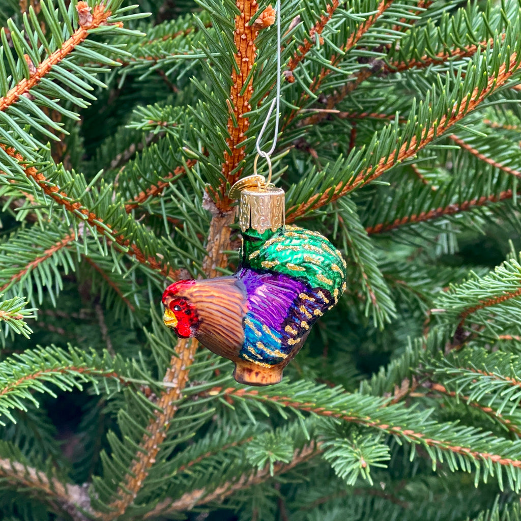 Miniature Multi Color Rooster Christmas Ornament