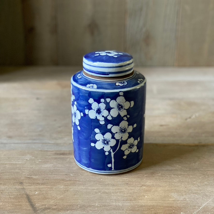 Small Chinese Porcelain Cylinder Jar with Cherry Blossoms