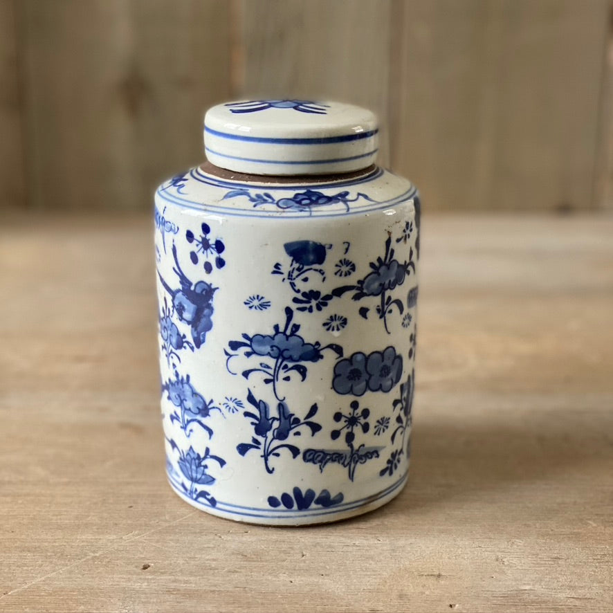 Small Chinese Porcelain Cylinder Jar w/ Flowers, Birds