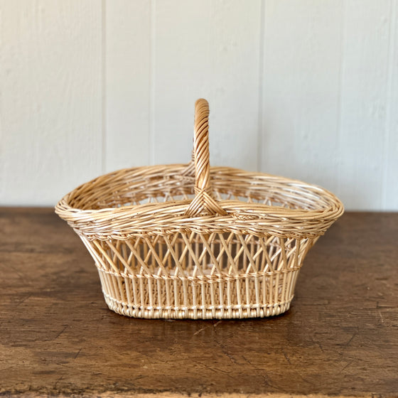 Small White Crossed Pattern French Shopping Basket