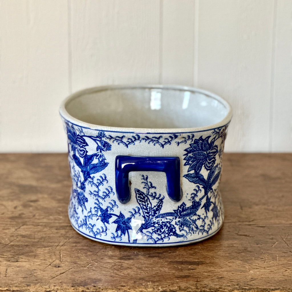 Large Cachepot Large Chinese Porcelain Oval Cachepot with Leaves - Larger Cross