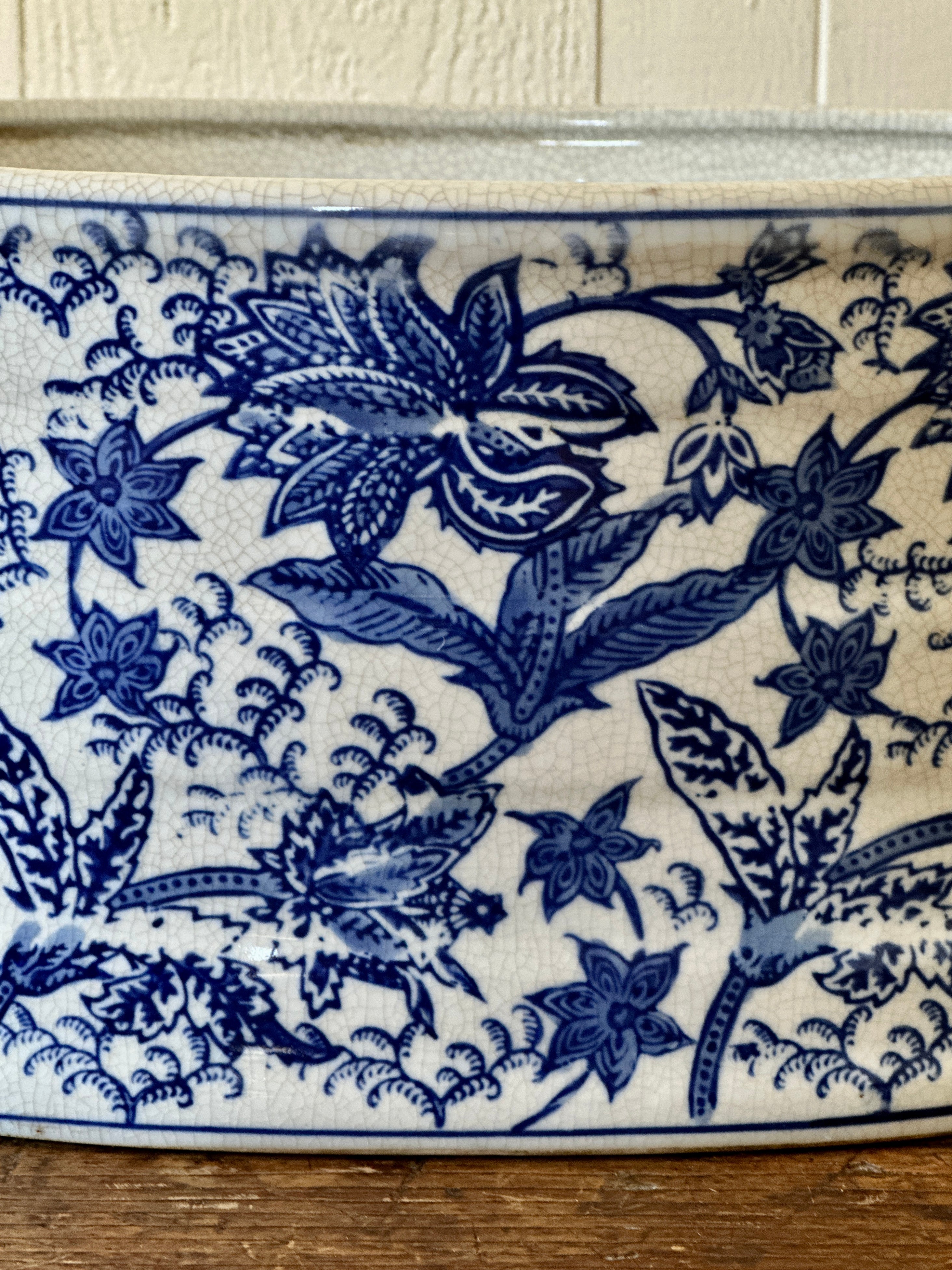 Large Cachepot Large Chinese Porcelain Oval Cachepot with Leaves - Larger Cross