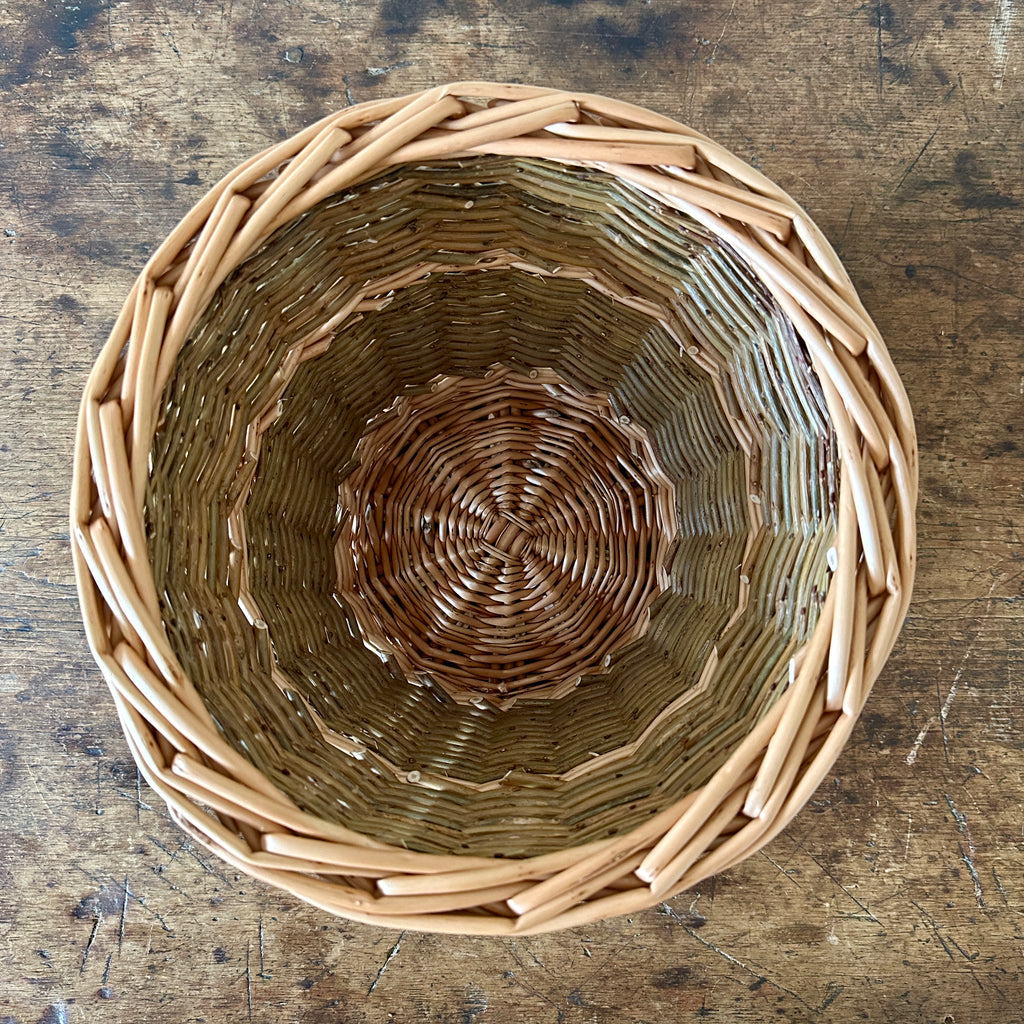 Green and Buff Scottish Willow Waste Basket