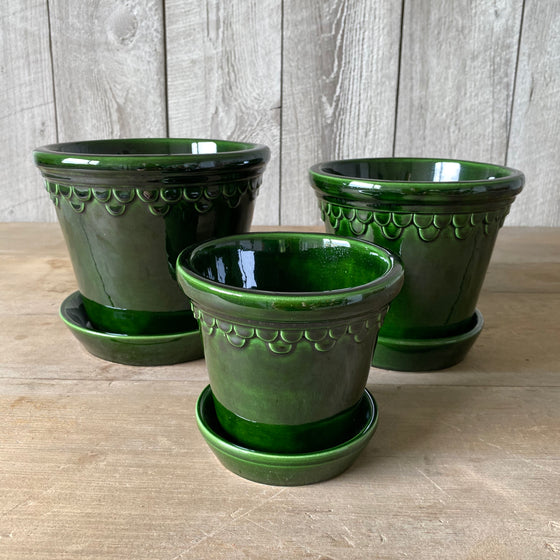 Danish Green Glazed Copenhagen Pots & Saucers