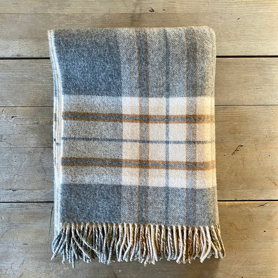 Gray & Brown Overcheck Lambswool Throw