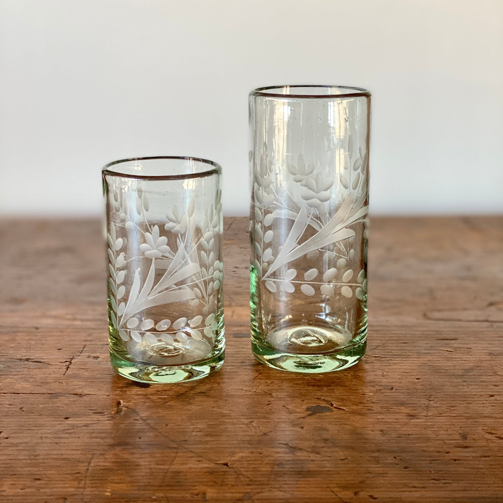 Short and Tall Etched Floral Tumblers
