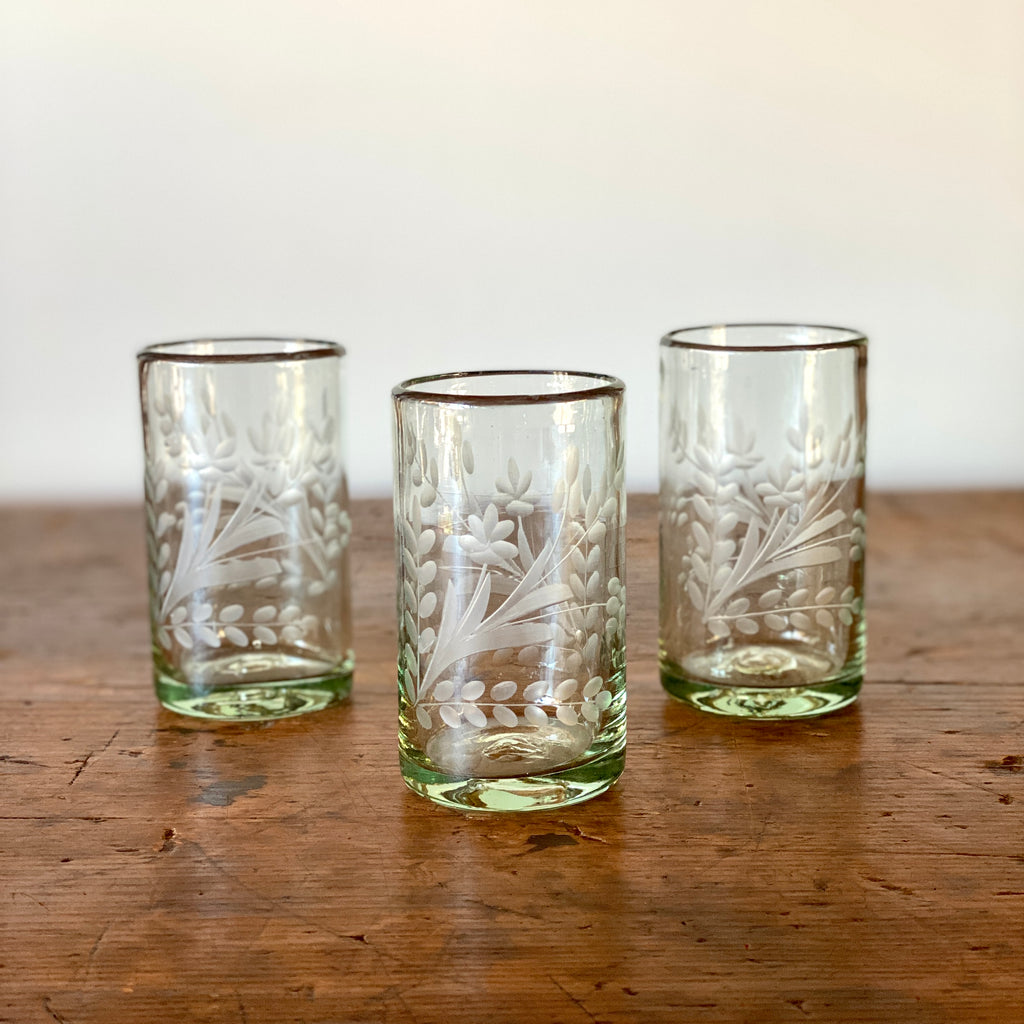 Mexican Etched Floral Tumbler - Short